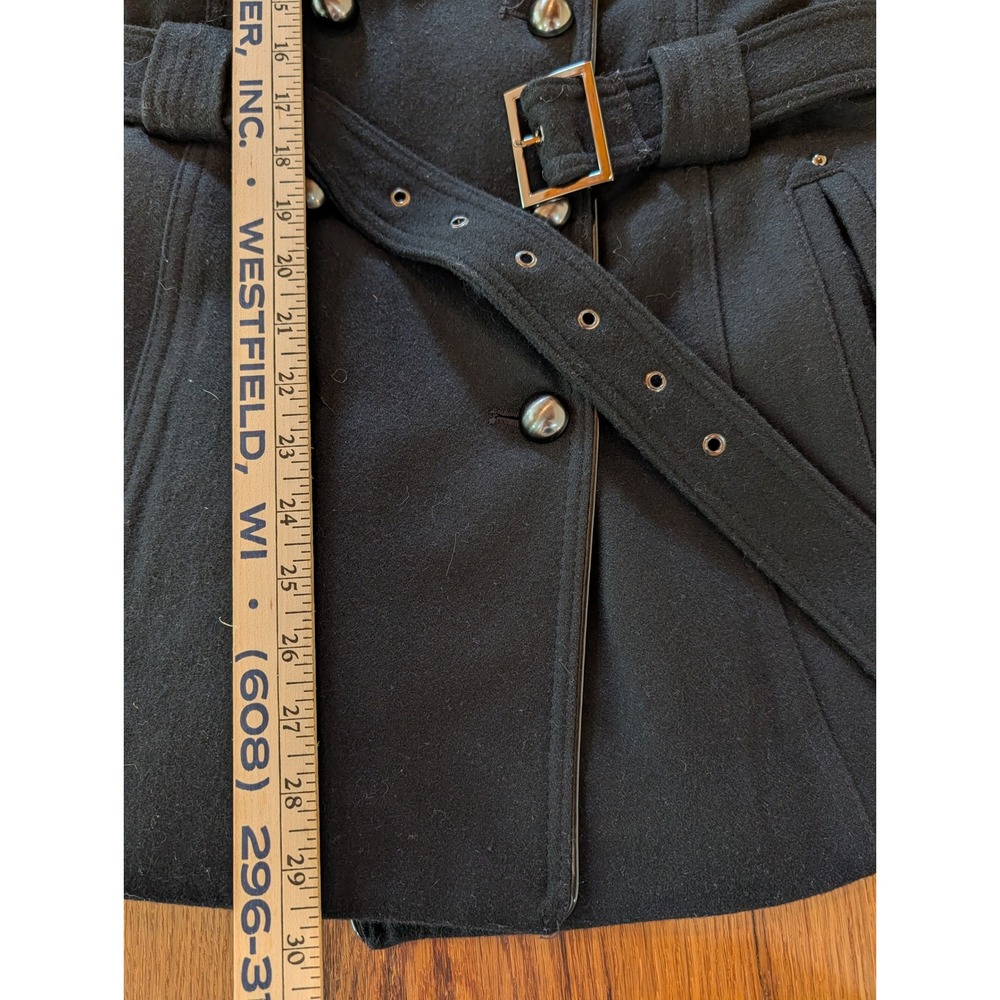 Y2K Miss Sixty M60 Wool Blend Belted Trench Pea Coat Jacket Black Womens Large - Picture 8 of 10